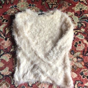 MISS BEHAVE FUZZY WHITE SWEATER